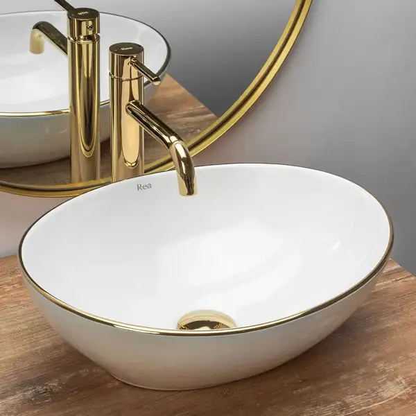 Rea Sofia Gold Edge Раковина накладна, біла з золотом (REA-U3287)