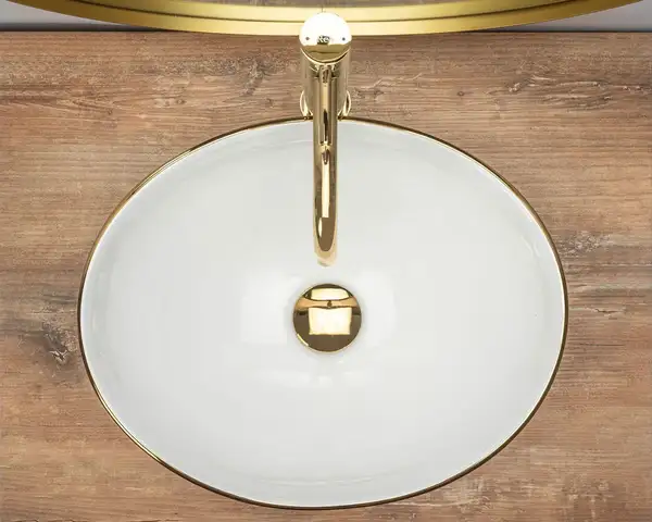 Rea Sofia Gold Edge Раковина накладна, біла з золотом (REA-U3287)