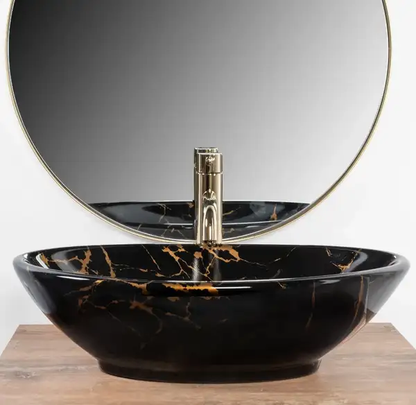 Умывальник (раковина) REA PAMELA BLACK MARBLE SHINY накладной (REA-U5067)