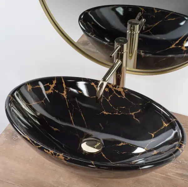 Умывальник (раковина) REA PAMELA BLACK MARBLE SHINY накладной (REA-U5067)