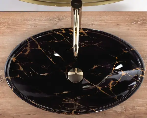 Умывальник (раковина) REA PAMELA BLACK MARBLE SHINY накладной (REA-U5067)