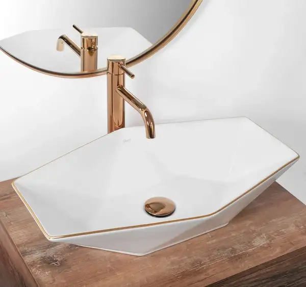 Rea Vegas Rose Gold Edge Умивальник, білий/рожеве золото (REA-U5605) Rea Vegas Rose Gold Edge Умивальник, білий/рожеве золото (REA-U5605)