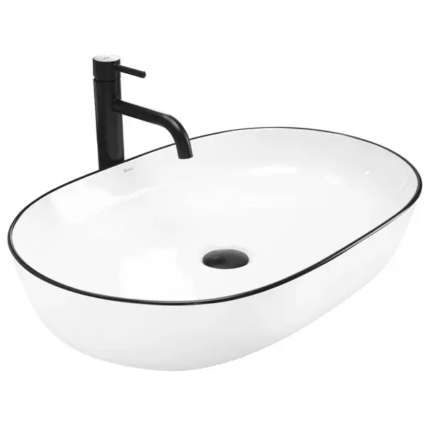 Умывальник (раковина) REA CLEO 61 WHITE BLACK EDGE накладний білий (REA-U6210) Умывальник (раковина) REA CLEO 61 WHITE BLACK EDGE накладний білий (REA-U6210)