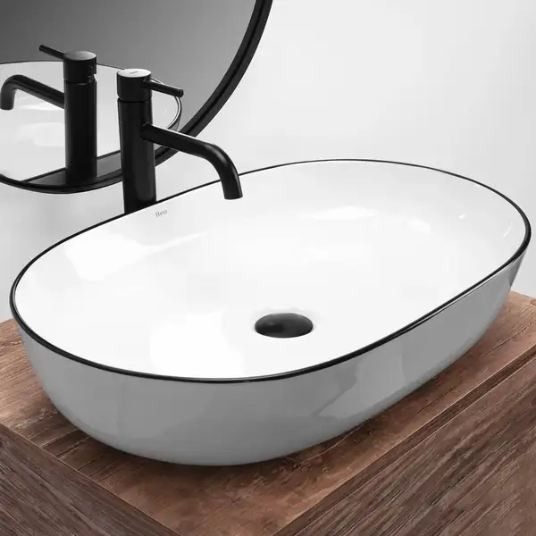 Умывальник (раковина) REA CLEO 61 WHITE BLACK EDGE накладний білий (REA-U6210) Умывальник (раковина) REA CLEO 61 WHITE BLACK EDGE накладний білий (REA-U6210)