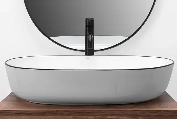 Умывальник (раковина) REA CLEO 61 WHITE BLACK EDGE накладний білий (REA-U6210) Умывальник (раковина) REA CLEO 61 WHITE BLACK EDGE накладний білий (REA-U6210)