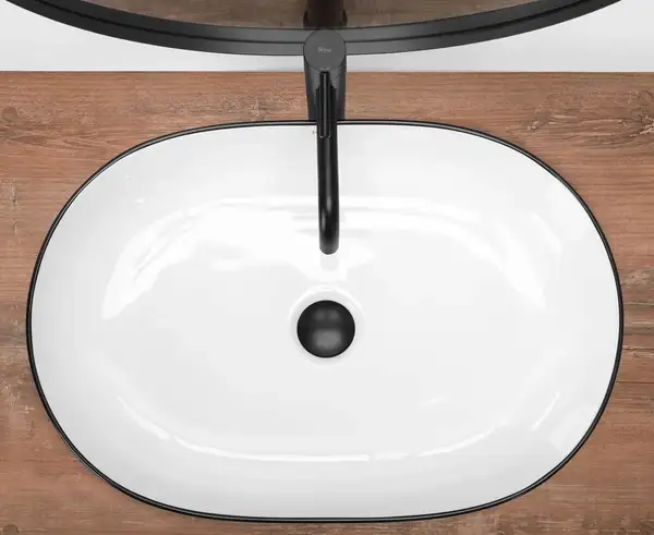 Умывальник (раковина) REA CLEO 61 WHITE BLACK EDGE накладний білий (REA-U6210) Умывальник (раковина) REA CLEO 61 WHITE BLACK EDGE накладний білий (REA-U6210)