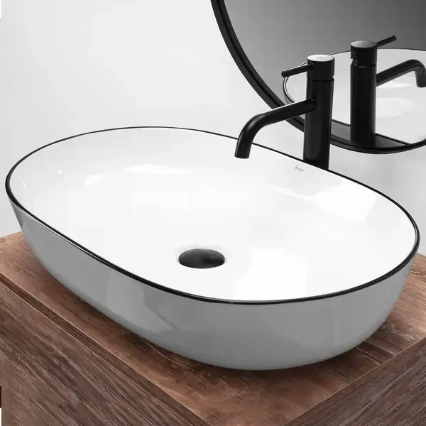 Умывальник (раковина) REA CLEO 61 WHITE BLACK EDGE накладний білий (REA-U6210) Умывальник (раковина) REA CLEO 61 WHITE BLACK EDGE накладний білий (REA-U6210)