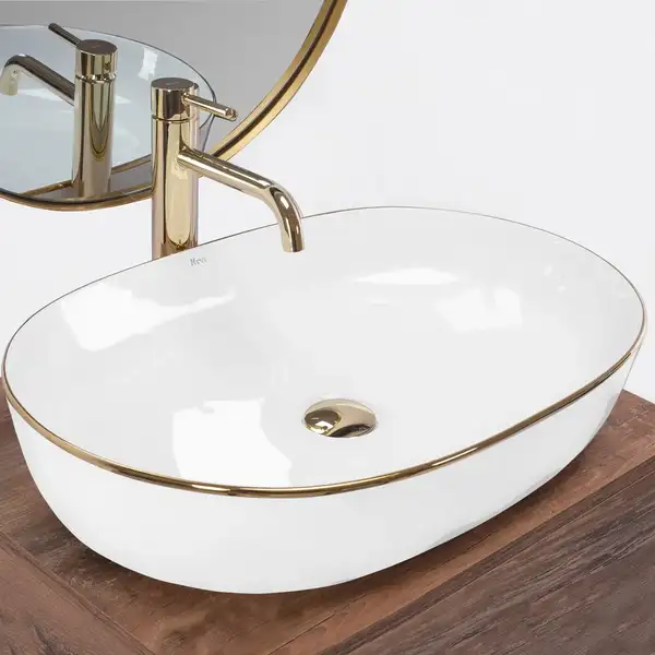 Умывальник (раковина) REA CLEO 61 WHITE GOLD EDGE накладний білий (REA-U6211) Умывальник (раковина) REA CLEO 61 WHITE GOLD EDGE накладний білий (REA-U6211)