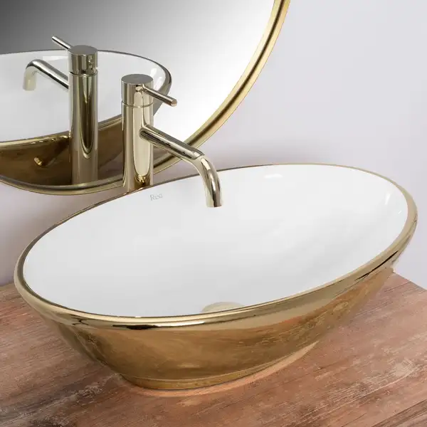 Rea Pamela Gold White Умивальник накладний, білий/золото (REA-U6345) Rea Pamela Gold White Умивальник накладний, білий/золото (REA-U6345)