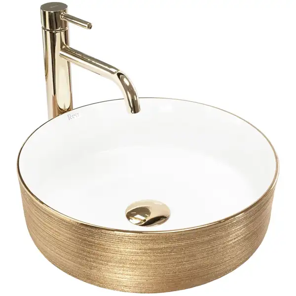 Умывальник (раковина) REA SAMI WHITE BRUSHED GOLD накладной (REA-U6630) Умывальник (раковина) REA SAMI WHITE BRUSHED GOLD накладной (REA-U6630)