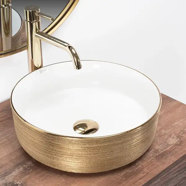 Умывальник (раковина) REA SAMI WHITE BRUSHED GOLD накладной (REA-U6630) Умывальник (раковина) REA SAMI WHITE BRUSHED GOLD накладной (REA-U6630)