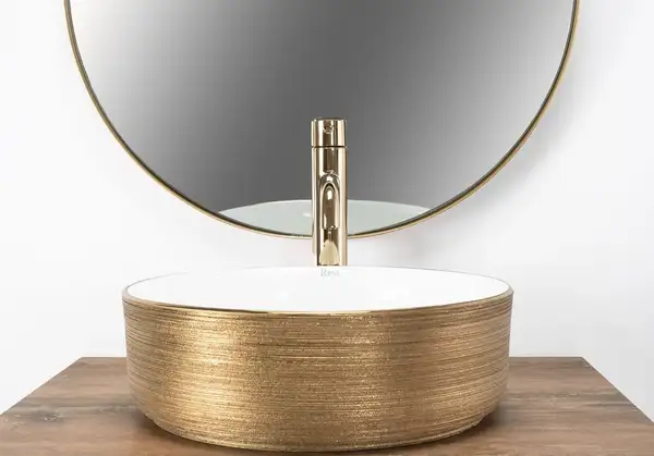 Умывальник (раковина) REA SAMI WHITE BRUSHED GOLD накладной (REA-U6630) Умывальник (раковина) REA SAMI WHITE BRUSHED GOLD накладной (REA-U6630)
