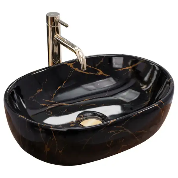Умивальник (раковина) REA AMELIA BLACK MARBLE SHINY накладний чорний (REA-U8000)