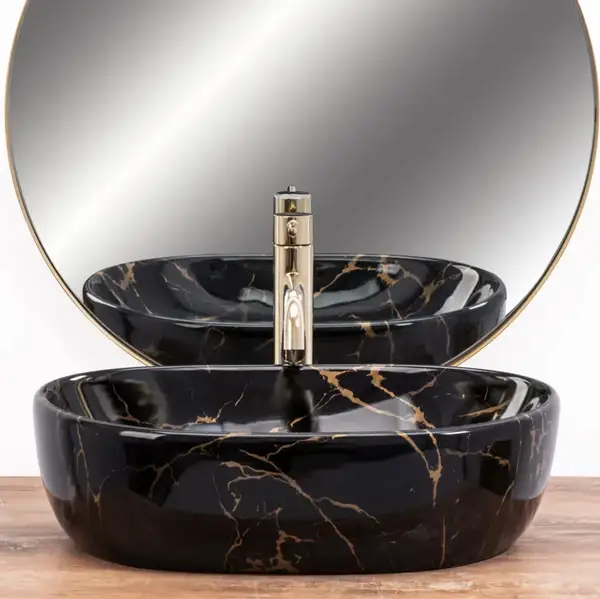 Умивальник (раковина) REA AMELIA BLACK MARBLE SHINY накладний чорний (REA-U8000)