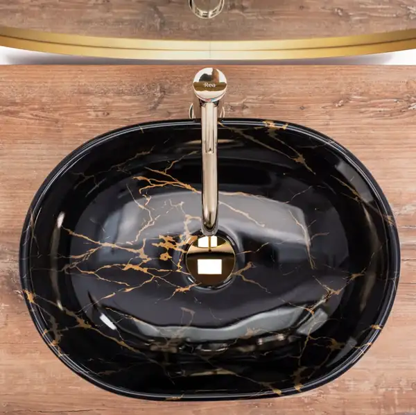 Умивальник (раковина) REA AMELIA BLACK MARBLE SHINY накладний чорний (REA-U8000)