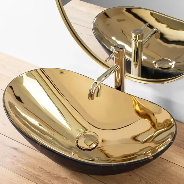 Умывальник (раковина) REA ROYAL IN GOLD MARBLE BLACK MATТ накладной (REA-U8007)