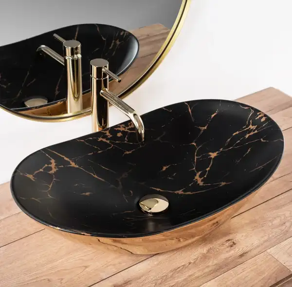 Умывальник (раковина) REA ROYAL IN BLACK MARBLE GOLD накладной (REA-U8008)