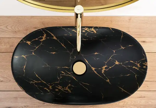 Умывальник (раковина) REA ROYAL IN BLACK MARBLE GOLD накладной (REA-U8008)