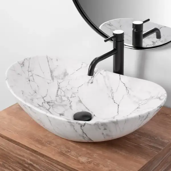 Умивальник (раковина) REA ROYAL STATUARIO MARBLE MATT накладний мармур (REA-U8010)