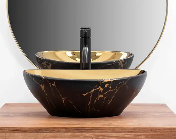 Умивальник (раковина)  REA SOFIA IN MARBLE MAT BLACK GOLD накладний (REA-U8011)
