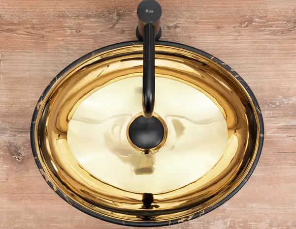 Умивальник (раковина)  REA SOFIA IN MARBLE MAT BLACK GOLD накладний (REA-U8011)