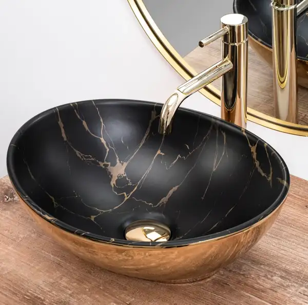 Умивальник (раковина)  REA SOFIA GOLD MARBLE BLACK накладний (REA-U8012)