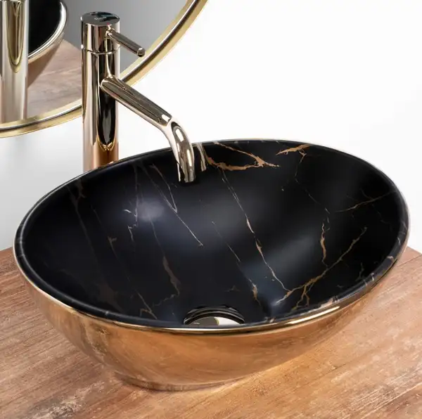Умивальник (раковина)  REA SOFIA GOLD MARBLE BLACK накладний (REA-U8012)