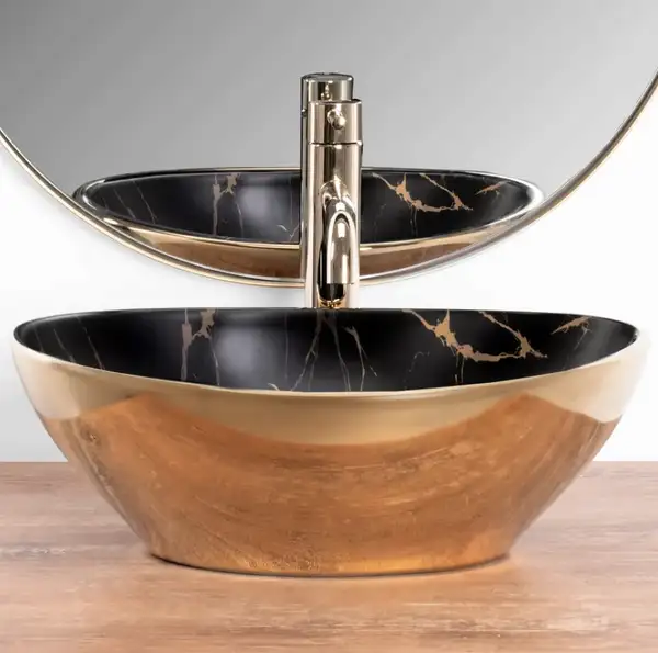 Умивальник (раковина)  REA SOFIA GOLD MARBLE BLACK накладний (REA-U8012)