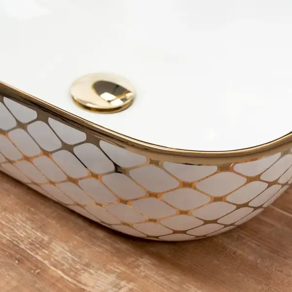 Умивальник (раковина) REA BELINDA DIAMOND WHITE GOLD накладний білий/золото (REA-U8471) Умивальник (раковина) REA BELINDA DIAMOND WHITE GOLD накладний білий/золото (REA-U8471)