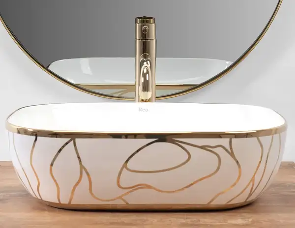 Умивальник (раковина) REA BELINDA WAVE WHITE GOLD накладний білий (REA-U8472) Умивальник (раковина) REA BELINDA WAVE WHITE GOLD накладний білий (REA-U8472)