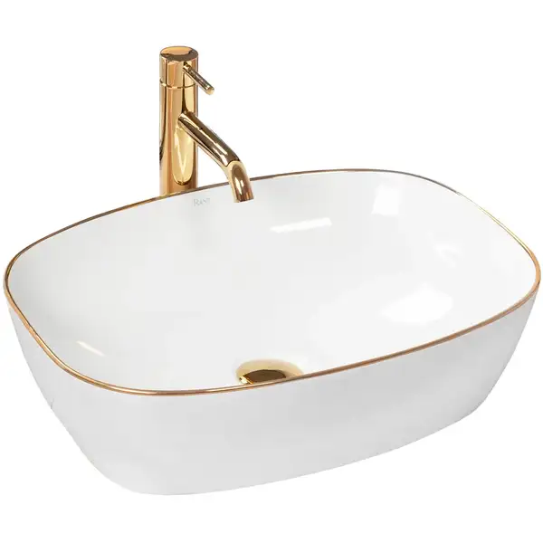 Rea Sol White Gold Edge Умивальник накладний, білий (REA-U8605) Rea Sol White Gold Edge Умивальник накладний, білий (REA-U8605)