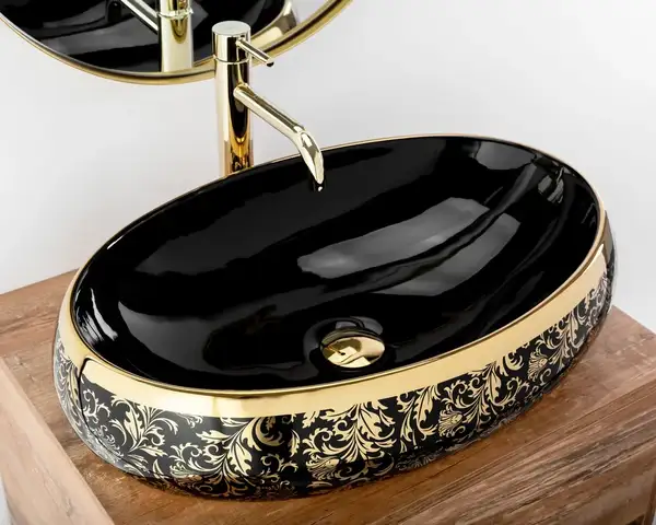 Умывальник (раковина) REA MERYL BLACK / GOLD накладной черный/золотой (REA-U8811)