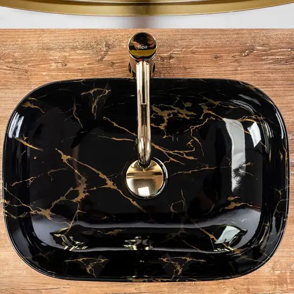 Умывальник (раковина) REA BELINDA BLACK MARBLE SHINY накладной черный (REA-U8907)