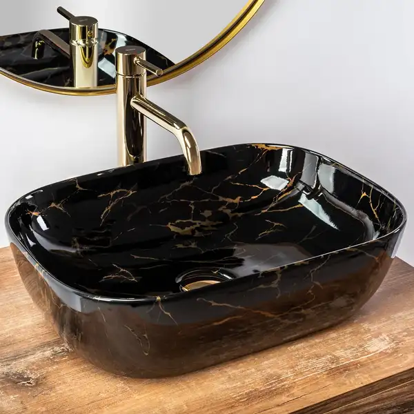 Умывальник (раковина) REA BELINDA BLACK MARBLE SHINY накладной черный (REA-U8907)