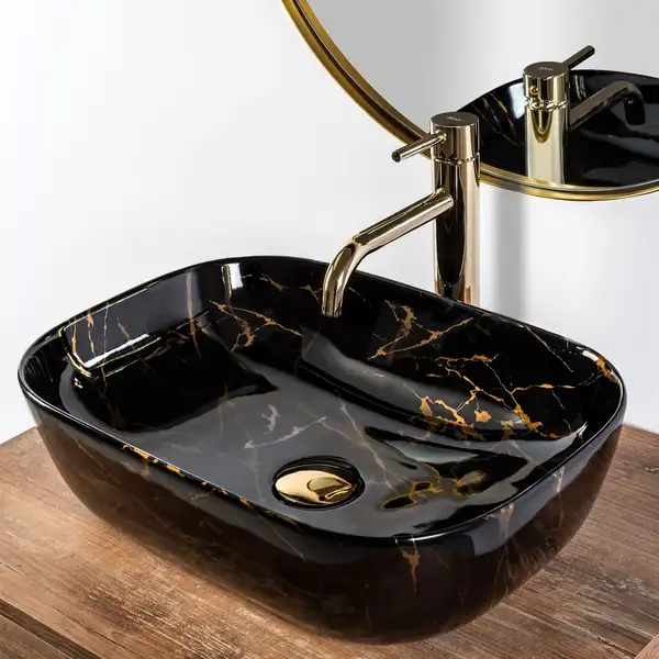 Умывальник (раковина) REA BELINDA BLACK MARBLE SHINY накладной черный (REA-U8907)