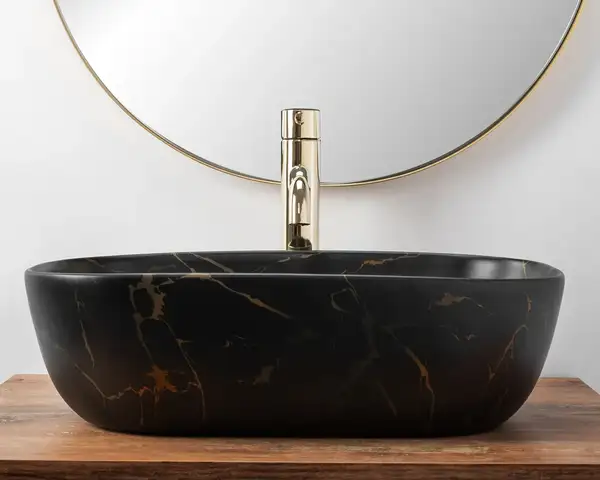 Умывальник (раковина) REA BELINDA BLACK MARBLE MAT накладной черный матовый (REA-U8908)