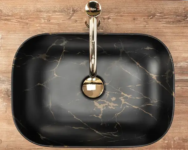 Умывальник (раковина) REA BELINDA BLACK MARBLE MAT накладной черный матовый (REA-U8908)