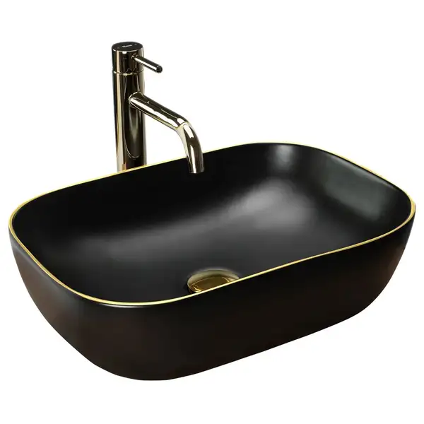Умывальник (раковина) REA BELINDA BLACK MATT GOLD EDGE накладной (REA-U9659)