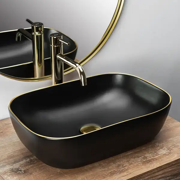 Умывальник (раковина) REA BELINDA BLACK MATT GOLD EDGE накладной (REA-U9659)