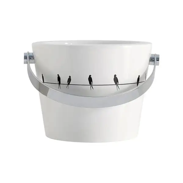 Раковина підвісна або накладна 8804V  BUCKET 40R 40,5х54 см, з тримачем рушника хром, декор Swallows(Ластівки) Scarabeo
