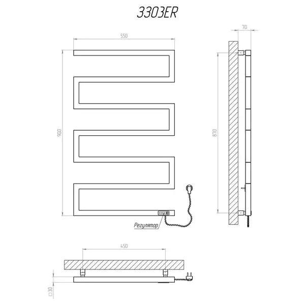 Рушникосушарка KOSSER Зета 900х550 ER тайм. чорний (ЗЗ03ER) Рушникосушарка KOSSER Зета 900х550 ER тайм. чорний (ЗЗ03ER)