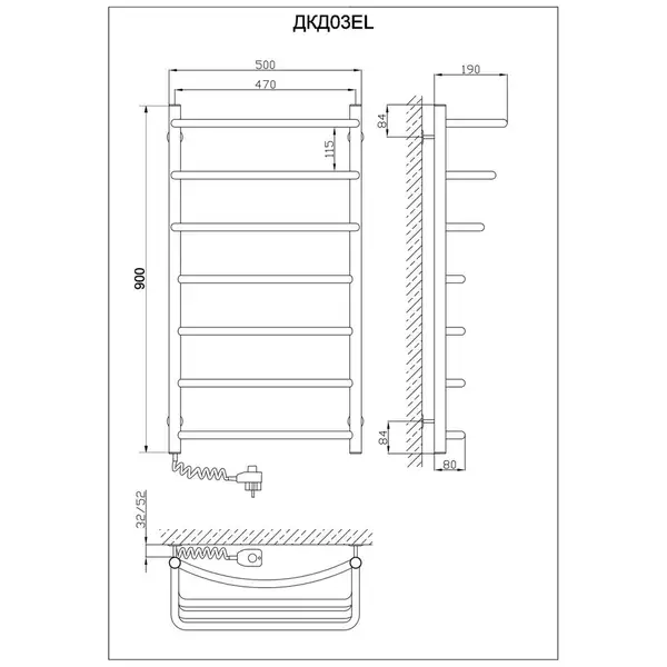 Рушникосушарка KOSSER Каскад Дуга 900х500/7 EL рег. (ДКД03ЕL) Рушникосушарка KOSSER Каскад Дуга 900х500/7 EL рег. (ДКД03ЕL)