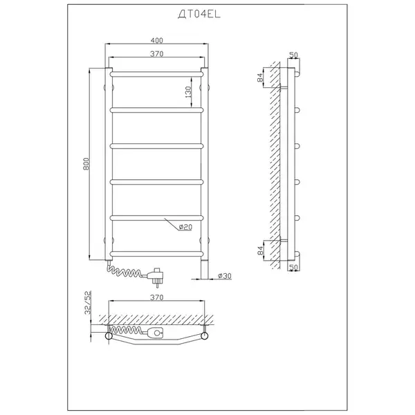 Рушникосушарка KOSSER  Трапеція 800х400/6 EL рег. (ДТ04EL)