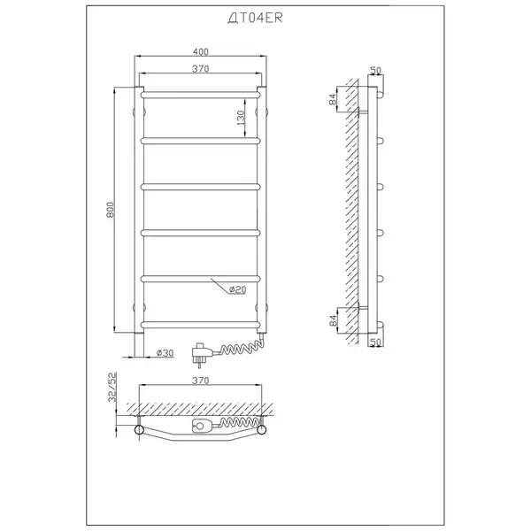 Рушникосушарка KOSSER  Трапеція 800х400/6 ER рег. (ДТ04ER)