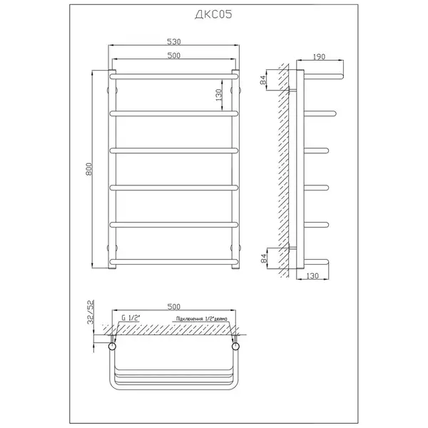 Рушникосушарка KOSSER Каскад Скоба 800х530/6 (ДКС05)