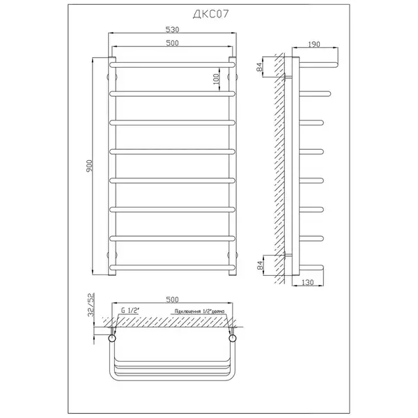 Рушникосушарка KOSSER Каскад Скоба 900х530/8 (ДКС07)