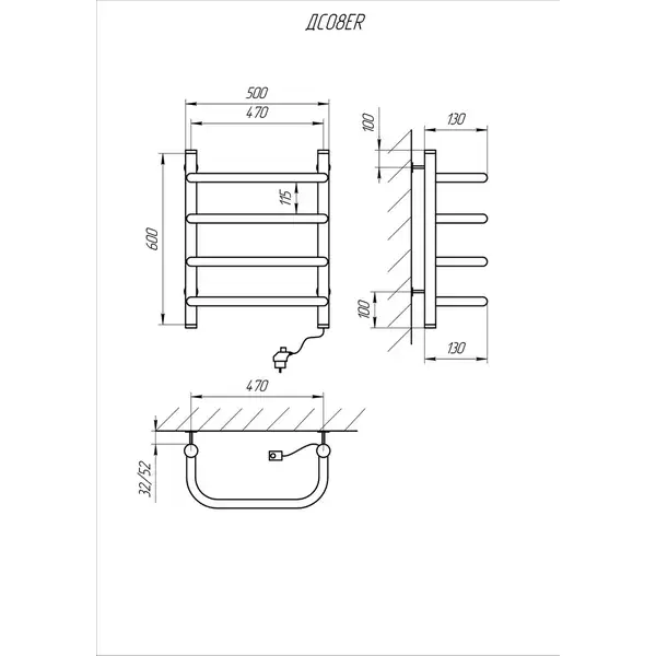 Рушникосушарка KOSSER Скоба 600х500/4 ЕR рег. (ДС08ER)