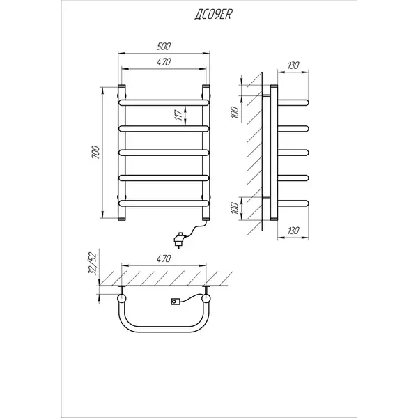Рушникосушарка KOSSER Скоба 700х500/5 ЕR рег. (ДС09ER)