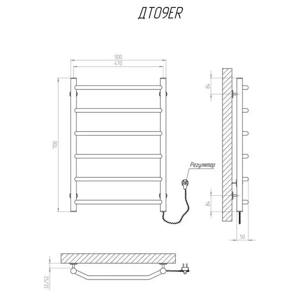 Рушникосушарка KOSSER Драбинка Трапеція 700х500/6 ER рег. (ДТ09ER)