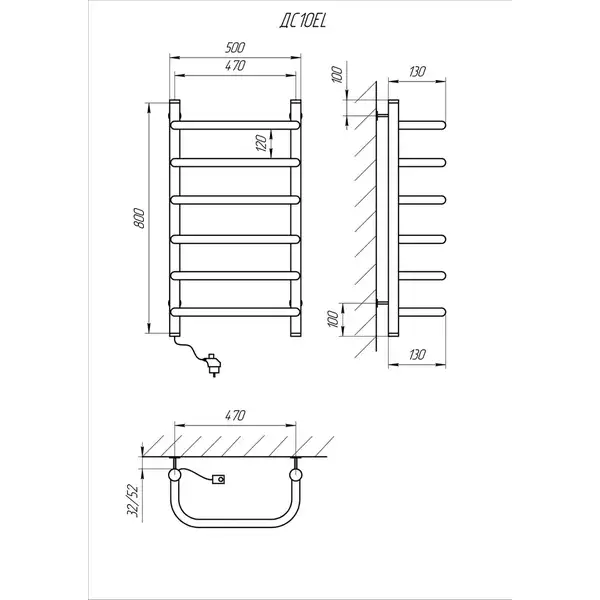 Рушникосушарка KOSSER Скоба 800х500/6 ЕL рег. (ДС10EL)